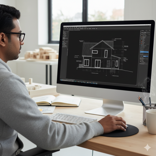Designer drawing an elevation in CAD